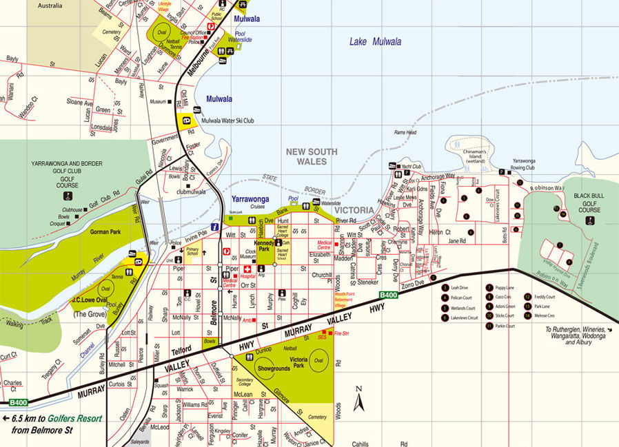 Map of Yarrawonga with directions to Golfers Resort